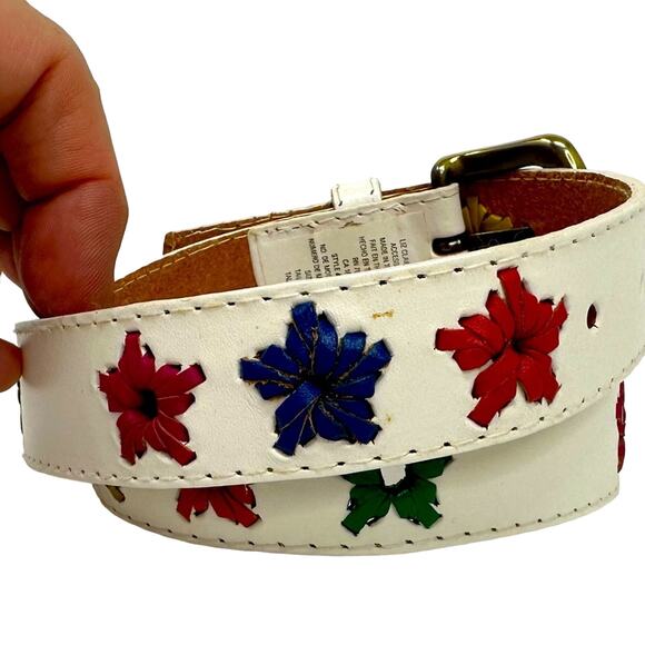 Retro Look White Multicolored Braided Star Leather Belt - Picture 3 of 6